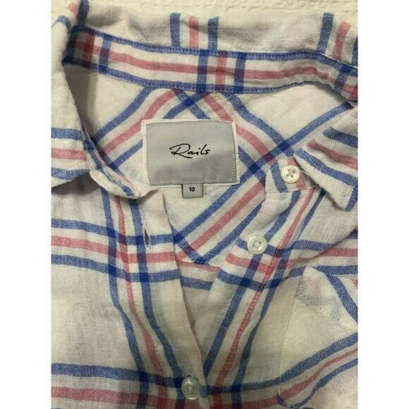 Rails for Girls Button Up Linen Top Size 10 Valerie Rasberry Azure White - Picture 4 of 9